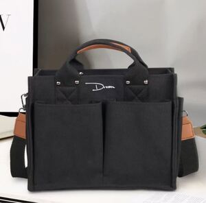 トートバッグ ハンド ショルダーバッグ 2way キャンバス 自立 帆布 鞄 (ブラック)