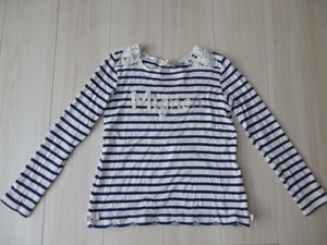 [ Pom Ponette ] blue border long sleeve T shirt shoulder race *140cm*