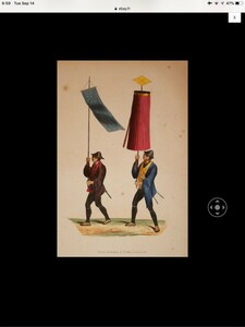 1843年 日本の風俗習慣 旗持ち オリジナル彩色銅版画