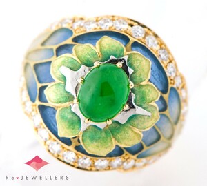 Kunio Nakajima Nicks Factory emaille Jaydight (Jade) 1,20CT Diamond Total 0,68CT 18 Gold/Platinum 900 Ring [Используется]