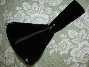  Showa Retro unused * Kose pouch bag case pillar mid type fastener attaching multi case * black bell bed satin ground party 