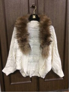 Sale![ new goods unused ] ef-de * raccoon fur attaching do Le Mans sleeve knitted cardigan white free size 