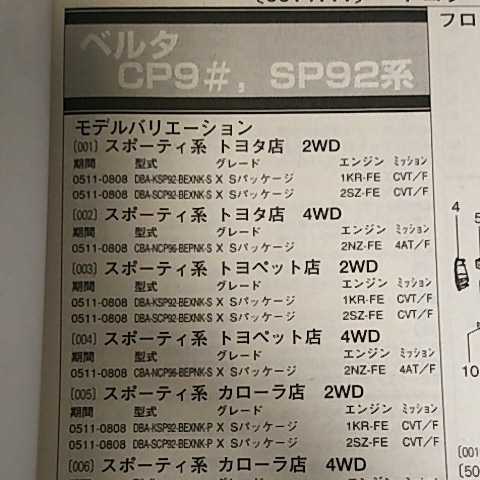 【パーツガイド】 トヨタ ベルタ (CP9#、SP92系) H17.11~ 2010年版 【絶版・希少】