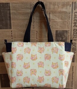 ハンドメイド トートバッグ ショルダーバッグ マザーズバッグ 花柄ねこ 猫柄