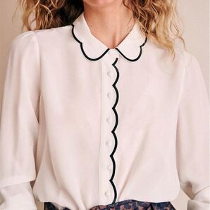 SEZANE セザンヌ 100%シルク スカラップ刺繍シャツ XS 34