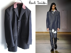 美品 コレクション使用 Paul Smith ポールスミス メインライン 2019AW ウール/ポリ デニムライク生地 銀ボタン 3Bテーラードジャケット L