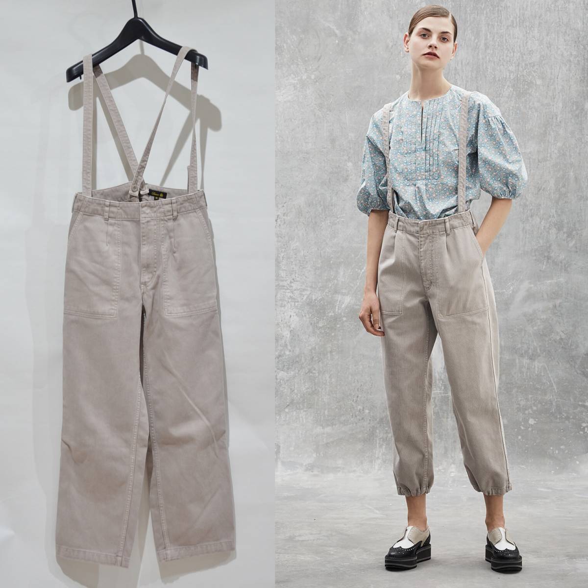 Drawer ドゥロワー 21SS コットン サスペンダー パンツ ライトグレー系