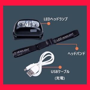 【新品未使用】黒色 防水 USB充電式 LEDヘッドライト モーションセンサー