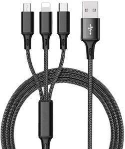 3in1充電ケーブル 3A急速充電多機種対応 同時給電可 1.2m