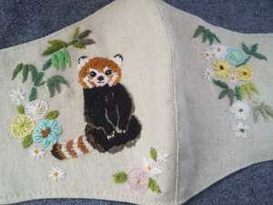 resa- Panda embroidery mask mask cover filter with pocket handmade Panda hand embroidery largish . face .... size 