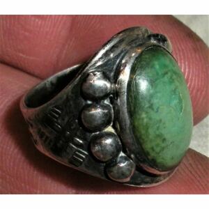 супер редкий!Navajo VTG 40*s Turquoise Swastika Snake Silver Ring USA Navajo Vintage бирюзовый swas TIKKA Sune -k серебряное кольцо 12.5 номер 