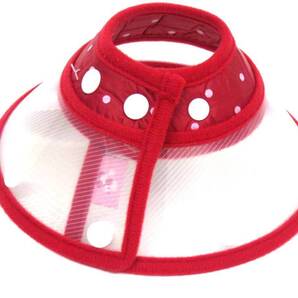 赤 S エリザベスカラー 犬猫用 首回14~17cm前後 2段階調整 レッド 水玉 ケガ 病気 傷舐め防止 傷かき防止 ペット用品 室内 新品 送料無料