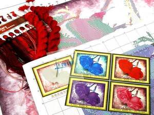 刺繍キット 3D 立体 深紅バラ 薔薇 大判クロスステッチ 布サイズ約46x58cm 簡単 中国刺繍キット ハンドメイド 手作り DIY 新品 送料無料