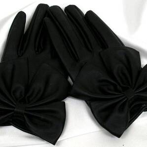 送料無料 レディース 手袋 リボン PUレザー グローブ ブラック