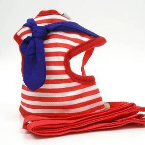 赤 M 胴輪 ハーネス&リード セット 小型犬用 水兵 レッド ボーダー 胴回り40~50cm リード 105cm ペット 散歩 裏地メッシュ 新品 送料無料