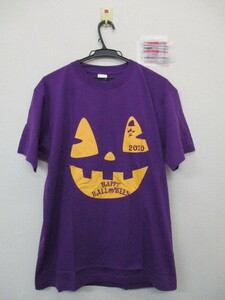 ★HAPPY HALLWEEN 2010 Tシャツ イラスト バックプリント 半袖 パープル（L）