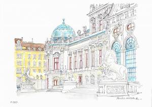 Art hand Auction World Heritage Cityscape/Natural History Museum in Vienna, Austria/F4 drawing paper/Original watercolor painting, painting, watercolor, Nature, Landscape painting