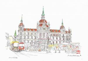 Art hand Auction Weltkulturerbe Stadtbild: Rathaus von Graz, Österreich/2, Malerei, Aquarell, Natur, Landschaftsmalerei