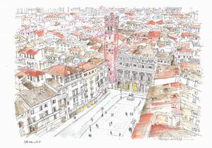 世界遺産の街並み・イタリア・ヴィゼンチア旧市街・F4画用紙・水彩画原画
