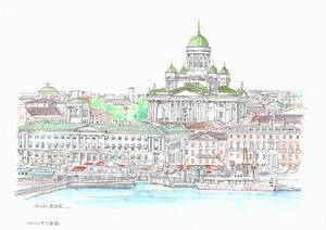 Art hand Auction World Heritage Cityscape, Helsinki Cathedral, F4 drawing paper, original watercolor painting, Painting, watercolor, Nature, Landscape painting