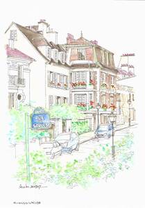 世界遺産の街並み・フランス・パリ・モンマルトルの路地・F4画用紙・水彩画原画