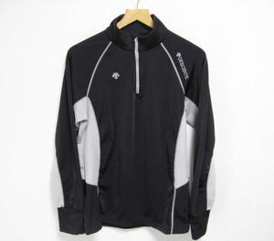 DESCENTE デサント ストレッチ 長袖 トレーニング シャツ ジャージ 黒×灰 Lサイズ サッカー 