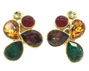 Free Shipping Rare Chanel Chanel Vintage Earrings Greenlo Color Stone Gold Gold 2 6 Accessories