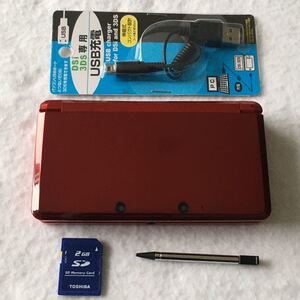 ニンテンドー 3DS フレアレッド 本体 充電器 タッチペン SD セット 7530