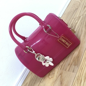 Furla FURLA handbag candy bag rubber pink with charm Good product Fu, Furla, handbag