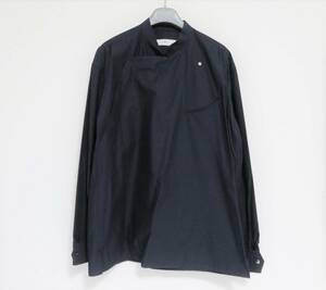 送料無料 定価3.7万 TOGA VIRILIS Stand collar pullover shirt 46 ネイビー 漢字 トーガ ビリリース スタンドカラー プルオーバー シャツ