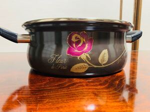 【未使用 希少】ホーロー鍋 ラビアンローズ バラ 花柄 レトロ 24cm