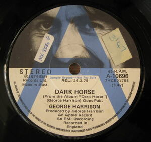George Harrison / Dark Horse オーストラリア盤シングル promo copy