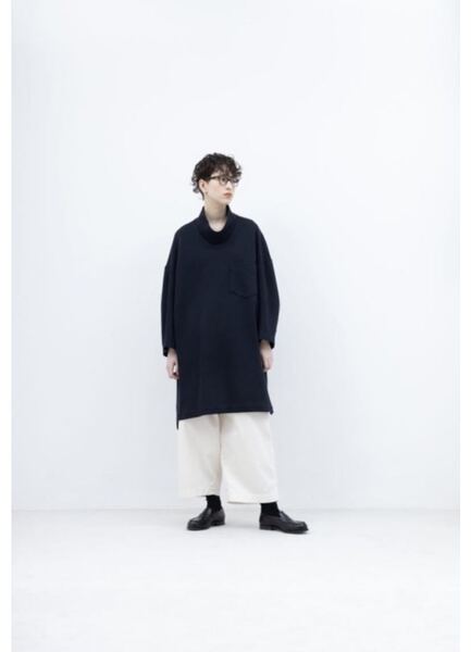 FIRMUM コットン&ポリエステルマルチレイヤーニットモックネックロングプルオーバー ネイビー
