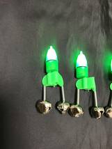 穂先ライト LEDライト + クリップ鈴　5個セット ダブルベル　 夜釣り ウナギ　ブッコミ 　緑色 グリーン　予備電池付き_画像3