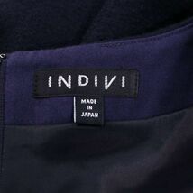 17AW★ INDIVI インディヴィ 秋冬 長袖 ウール × ツイード コンビ ワンピース Sz.36　レディース ネイビー 日本製　D1T01691_A#E_画像6