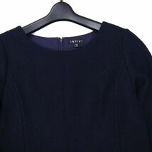 17AW★ INDIVI インディヴィ 秋冬 長袖 ウール × ツイード コンビ ワンピース Sz.36　レディース ネイビー 日本製　D1T01691_A#E_画像2