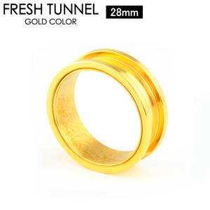 フレッシュ トンネル ゴールド 28mm GOLD アイレット サージカルステンレス316L カラーコーティング ボディピアス イヤーロブ 28ミリ┃