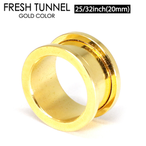 フレッシュ トンネル ゴールド 25/32インチ(20mm) GOLD アイレット サージカルステンレス316L カラーコーティング ボディピアス ロブ┃