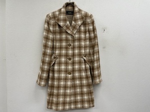  unused Leilian Leilian AGNONA company manufactured wool alpaca check coat * size 11 number *ani owner * beige *A21721