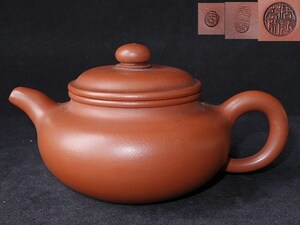 【多寶屋】HDG124■中国古玩 唐物「周玉琴」老朱泥 急須 回流老茶壺 煎茶道具■高さ9ｃｍ直径17ｃｍ■