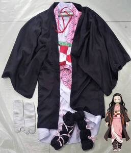 鬼滅の刃 竈門禰豆子 かまど ねずこ コスプレ衣装 小道具付き Mサイズ ほつれ 薄汚れあり