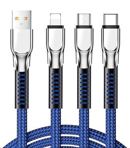 usb 充電ケーブル 3 in 1 iOS/Android 同時給電可能 iPhone/iPad/多機種対応 1.2m (青)