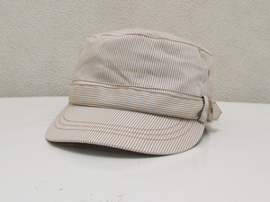 ストライプワークキャップ 白ホワイト×肌ベージュ / CAPキャップ帽子ヒッコリー