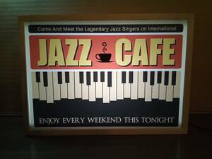 ジャズ カフェ コーヒー ピアノ 喫茶店 ナチュラル ビンテージ看板 置物 雑貨 LED3way木製電光看板