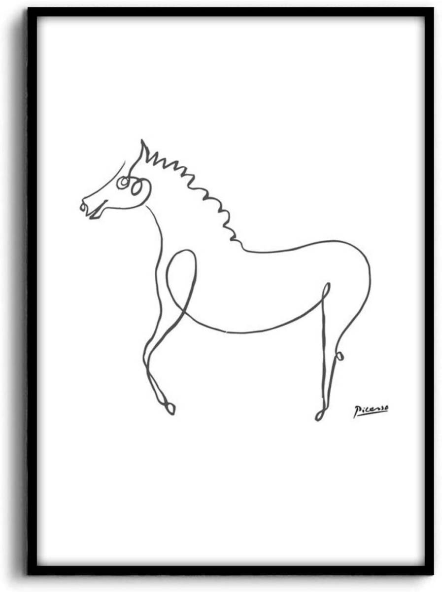新品 A4サイズ 絵画 アート 絵 アートポスター アートパネル ピカソ 額装付き アートフレーム インテリア 馬の絵 馬 開運 左馬, 美術品, 絵画, その他