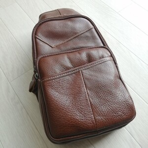 新品 ブラウン天然皮革ボディバック 本革 本皮 革製品