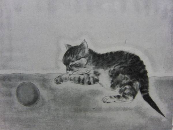 藤田 嗣治、猫５、1929年発行・骨董画集画、新品額装 絵画