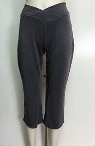 即決新品 送料無料 レディース 7分 クロスウエストパンツ ヨガパンツ チャコール L-LL