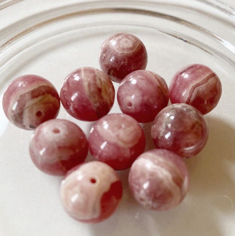 Inca Rose① Rhodochrosite Parts Natural Stone Round Beads Approx. 12mm 10 Pieces Holed Unused Power Stone Handmade Accessories Love Purification Amulet, Beadwork, beads, Natural Stone, Semi-precious stones