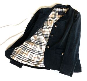 BURBERRY LONDON バーバリーロンドン ベルベットテーラードジャケット44 ブラックベロア 総裏地 ノバチェック